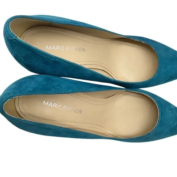 Marc Fisher Viviene Turquoise Suede Leather Pointed Toe Block Heels Women 6.5M - Picture 9 of 10